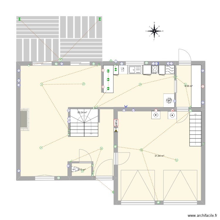Maison Cormeilles-RDC-Sans Extérieur. Plan de 4 pièces et 91 m2