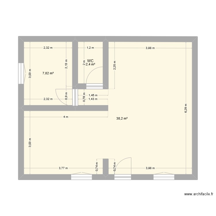 PROJET BEYSSENAC toiture. Plan de 3 pièces et 48 m2