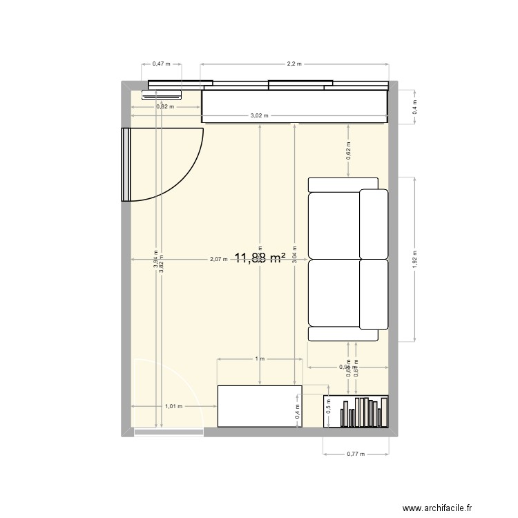 chambre enfants TM. Plan de 1 pièce et 12 m2