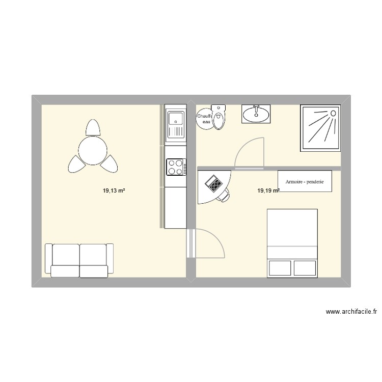 logement stella plage. Plan de 2 pièces et 38 m2
