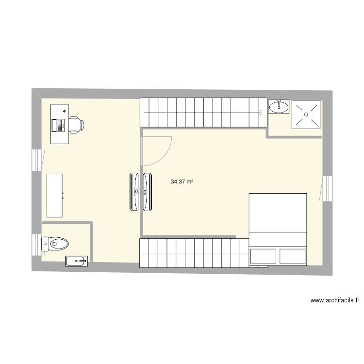 niveau 1. Plan de 1 pièce et 34 m2