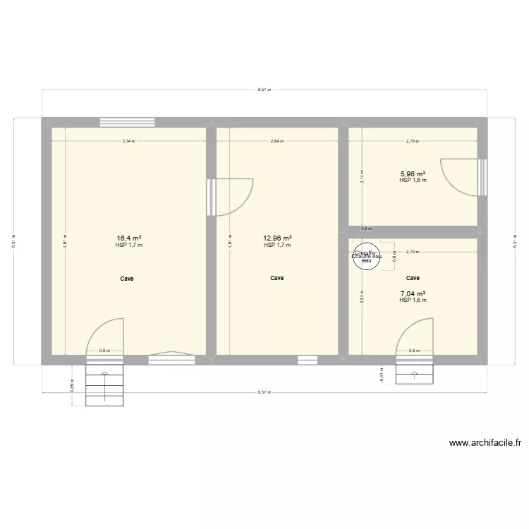 Rez de Jardin / Apr&egrave;s travaux. Plan de 4 pièces et 42 m²