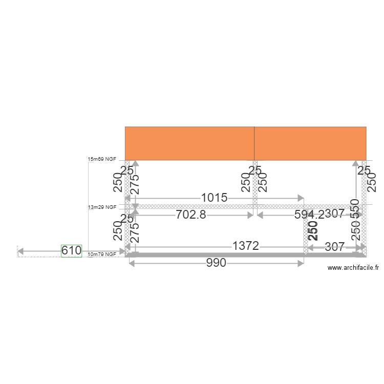 DP3 Plan de coupe existant. Plan de 1 pièce et 8 m2