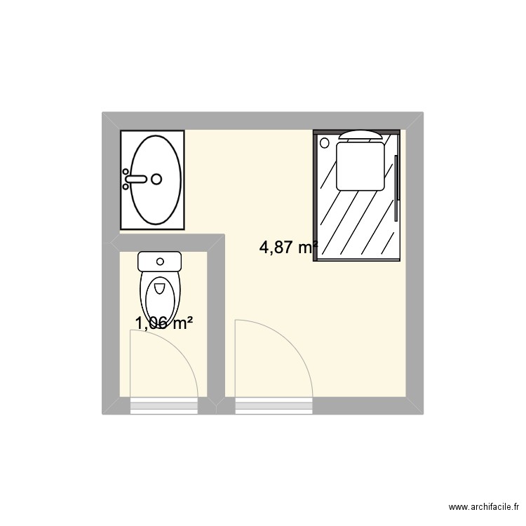 Ross. Plan de 2 pièces et 6 m2