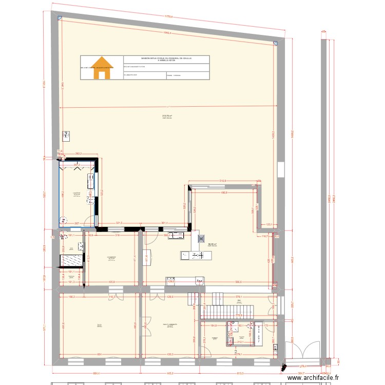 WIMILLE REZ DE CHAUSSEE  SANS MOBILIER . Plan de 11 pièces et 386 m2