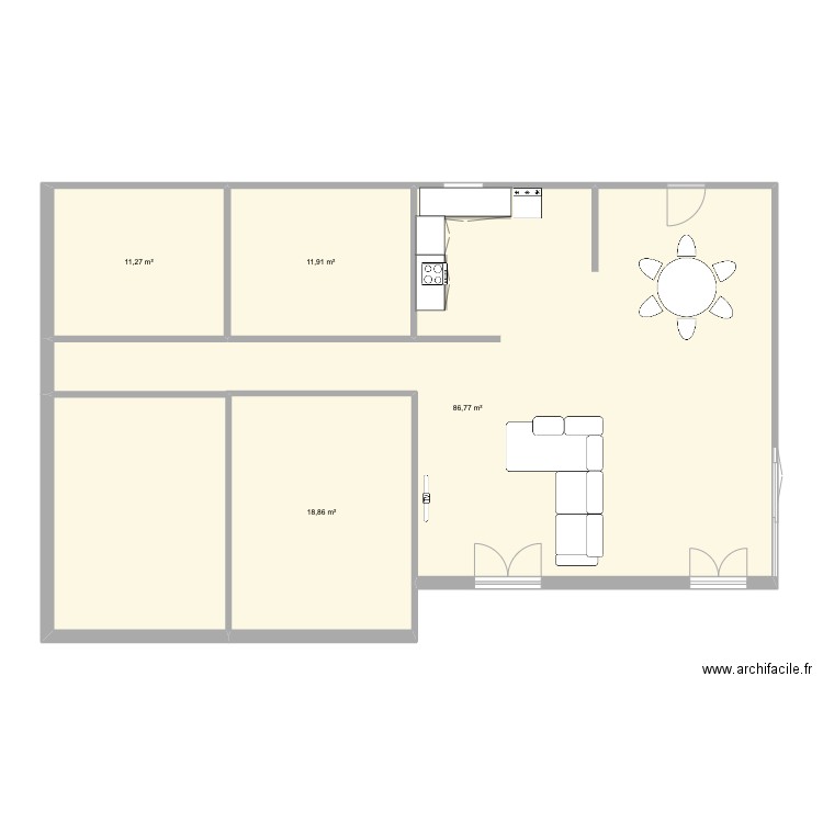 cuisine. Plan de 4 pièces et 129 m2