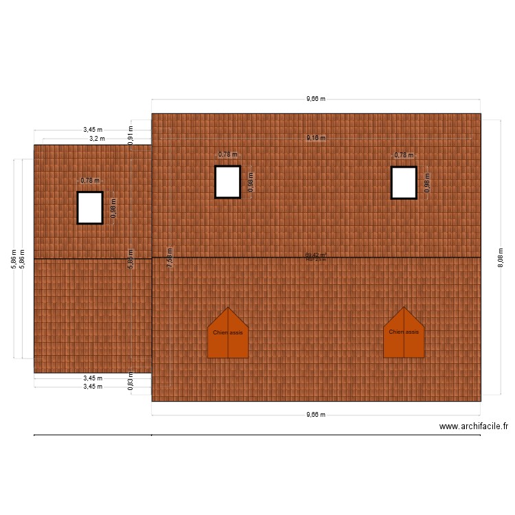 DP41. Plan de 1 pièce et 69 m2