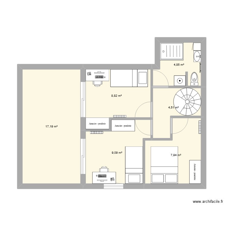 1ER_03. Plan de 6 pièces et 52 m2