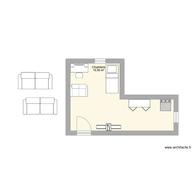 studio. Plan de 1  et 16 m²