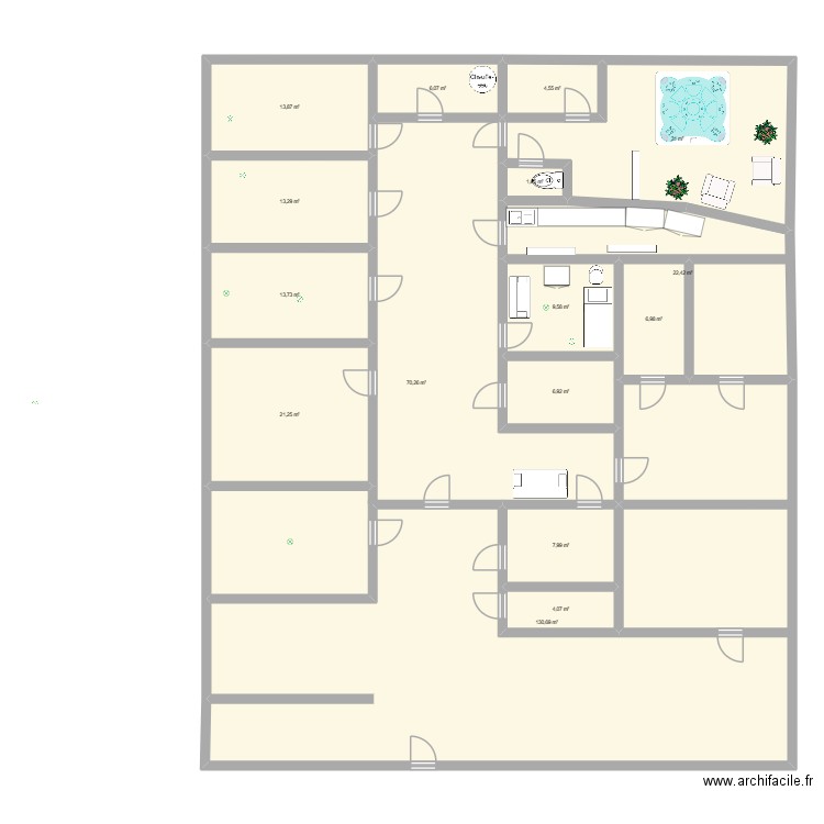 institut. Plan de 16 pièces et 364 m2