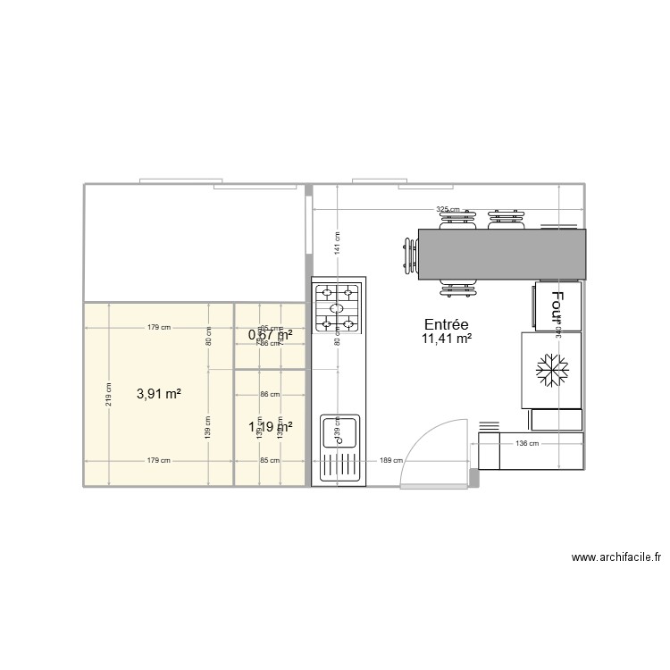 Cuisine + Salle de Bainh. Plan de 0 pièce et 0 m2