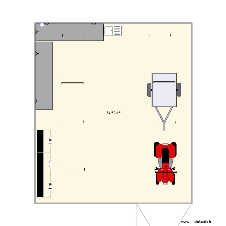 ATELIER. Plan de 1 pièce et 55 m2