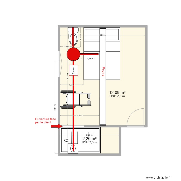 Gaillard 47. Plan de 2 pièces et 14 m2