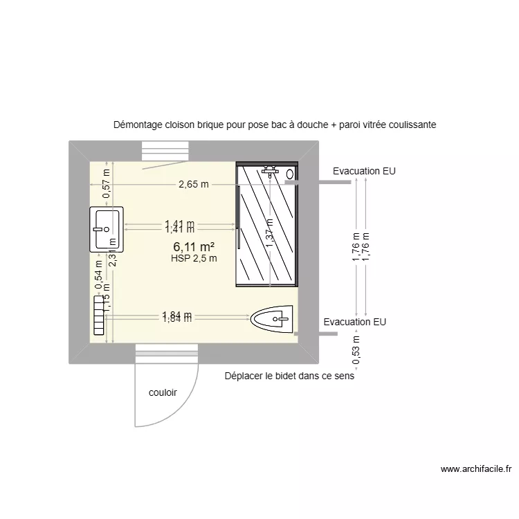 GRIMA-location salle de bain. Plan de 1  et 6 m²