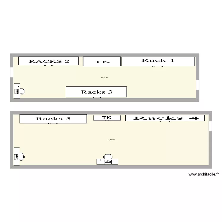 Atelier Racks. Plan de 2  et 132 m²