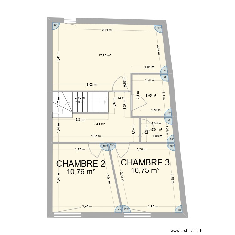 Gaime 1er étage modifié. Plan de 7 pièces et 55 m2