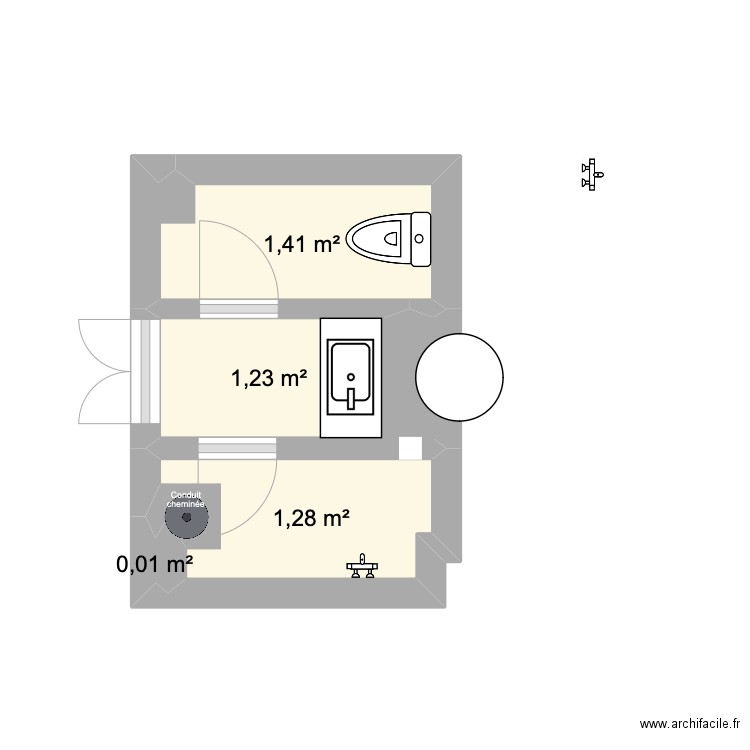 BATHROOM -POOL . Plan de 3 pièces et 4 m2