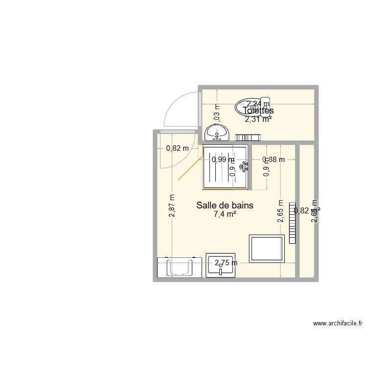 25_07_28 - Plan sdb - Yverneau - Projet. Plan de 3 pièces et 11 m2