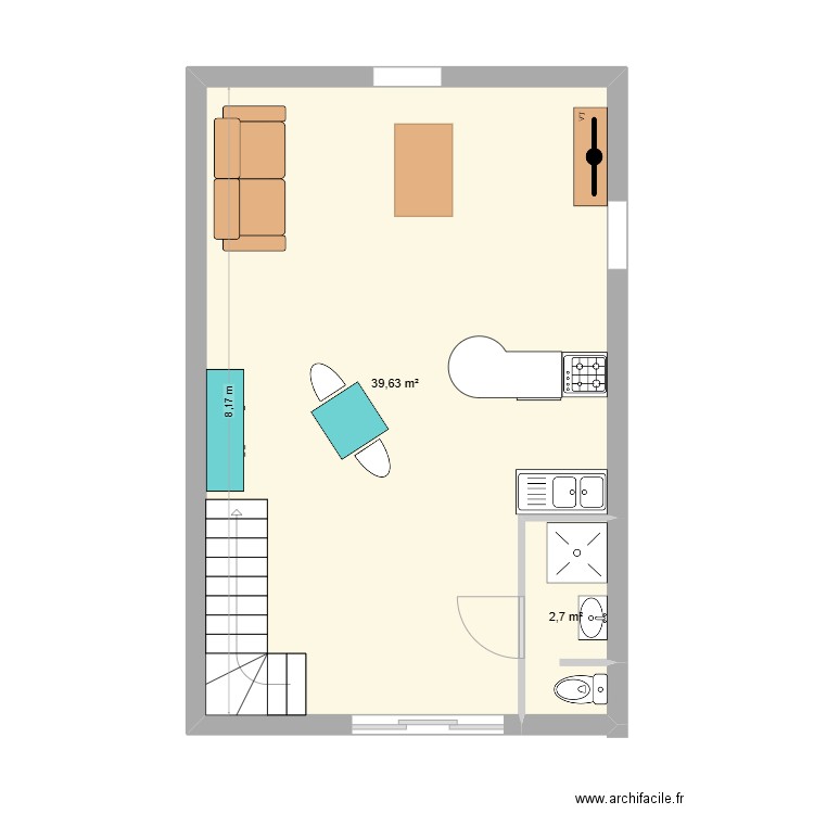 gite. Plan de 2 pièces et 42 m2