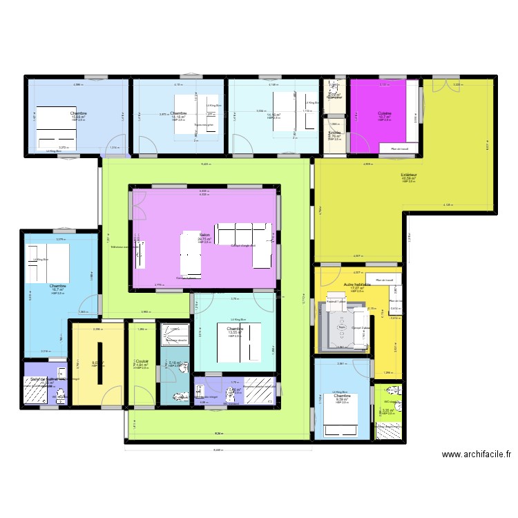 Alou S.N RC. Plan de 19 pièces et 265 m2