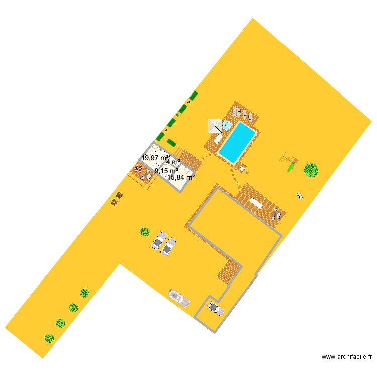 MAISON PISCINE bis. Plan de 4 pièces et 49 m2