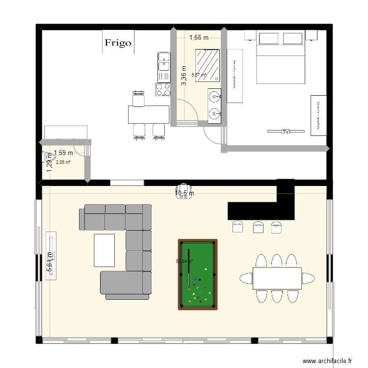 plan maison fournil. Plan de 3 pièces et 67 m2