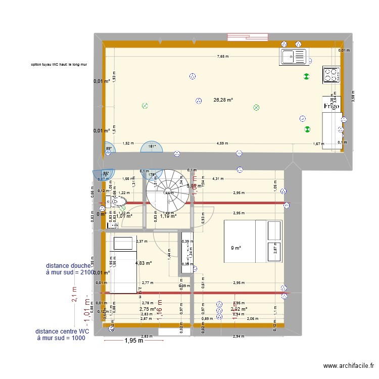 Etage Bodiguel middle sans SDB + escalier central. Plan de 12 pièces et 54 m2