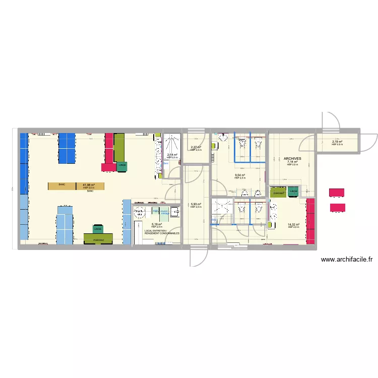 PROJET 2 -Sanitaires et Vestiaires ARMEN. Plan de 9  et 91 m²