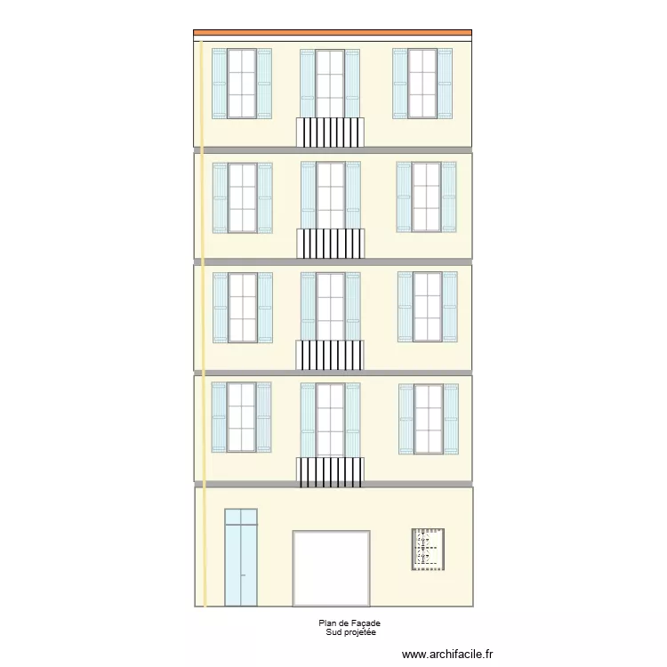 Fa&ccedil;ade Sud projet&eacute;e 4. Plan de 