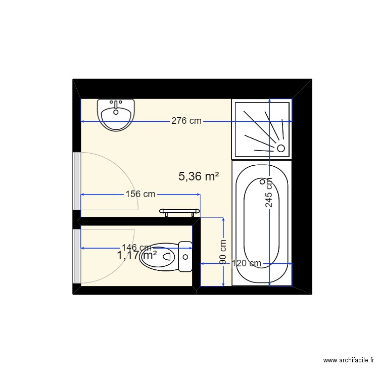 sdb chaumont. Plan de 2 pièces et 7 m2