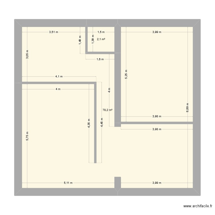 maison RDC. Plan de 2 pièces et 80 m2