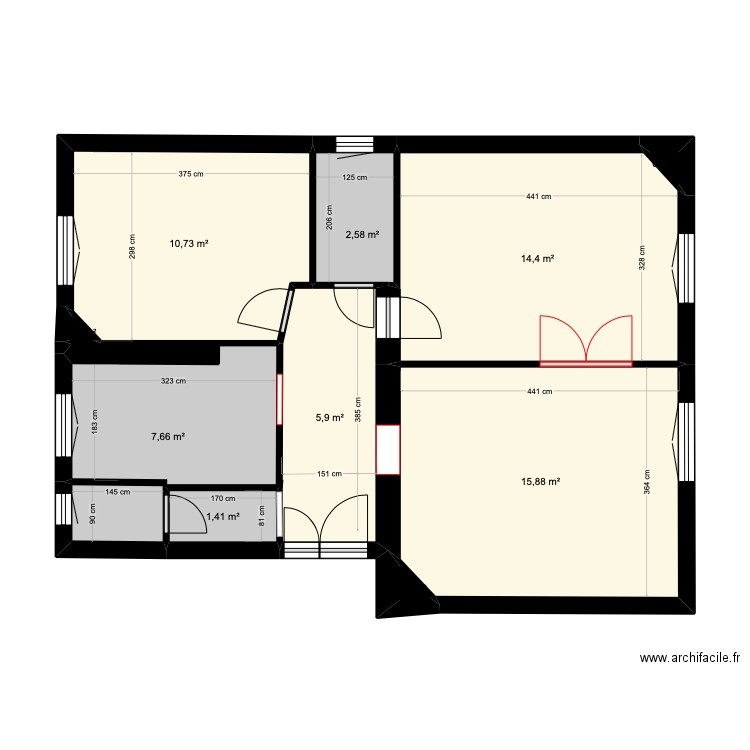 CARRE plan démolitions1. Plan de 10 pièces et 59 m2