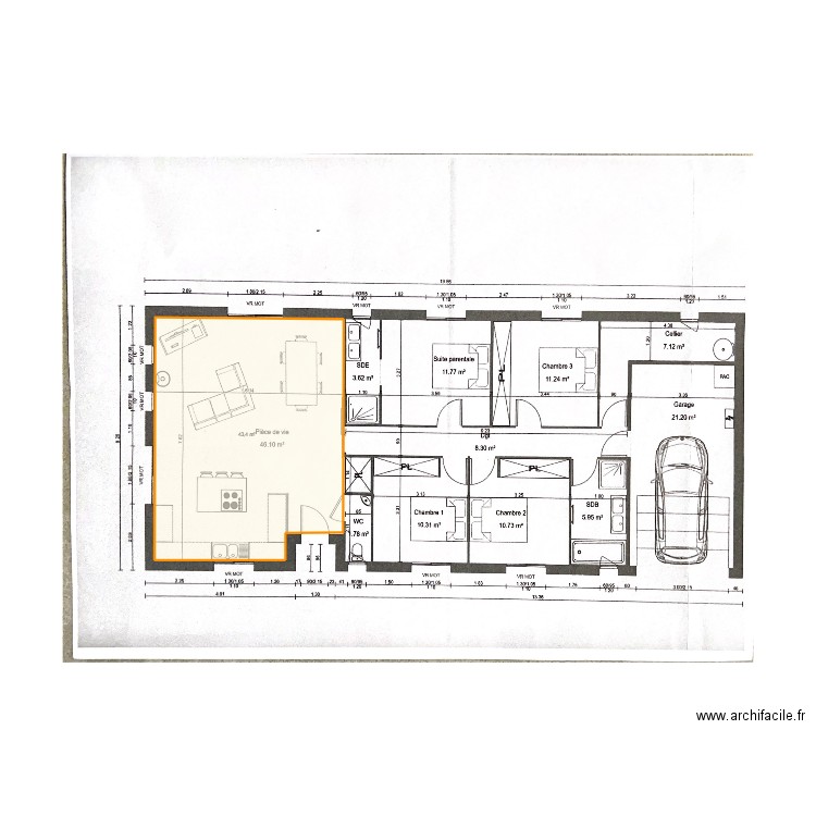 Projet à Saintes Jean-luc et Alexandra -1. Plan de 1 pièce et 43 m2