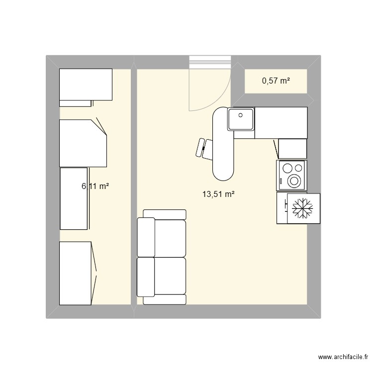 Manon. Plan de 3 pièces et 20 m2