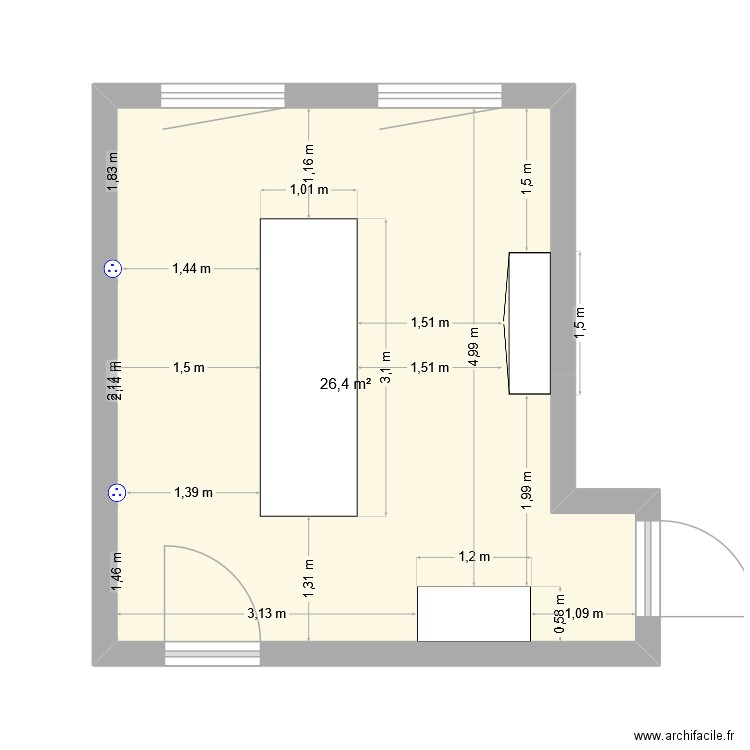 ebauche. Plan de 1 pièce et 26 m2
