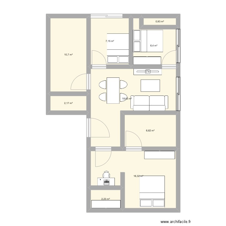 Dubai 1. Plan de 9 pièces et 71 m2