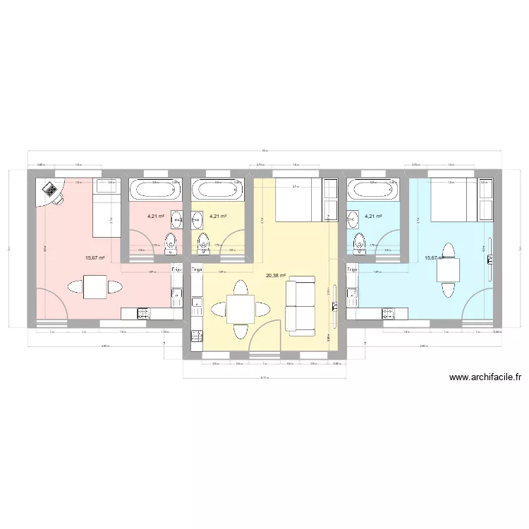 Apparteents brazza version 1. Plan de 6  et 64 m²