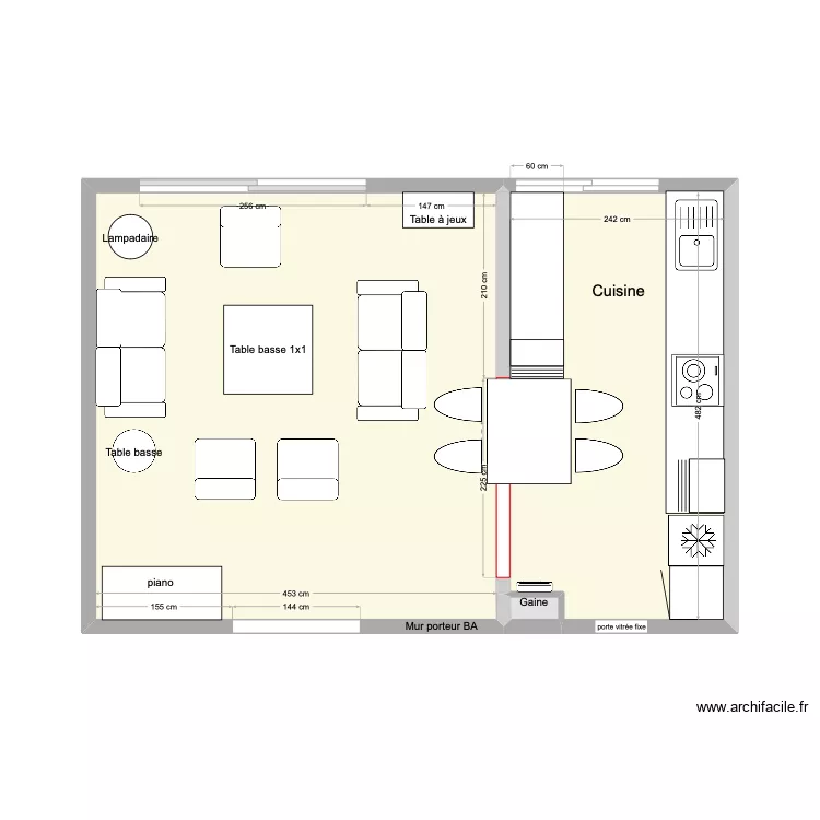 Cuisine en double I + table en bas. Plan de Cuisine en double I + table en bas. Plan de