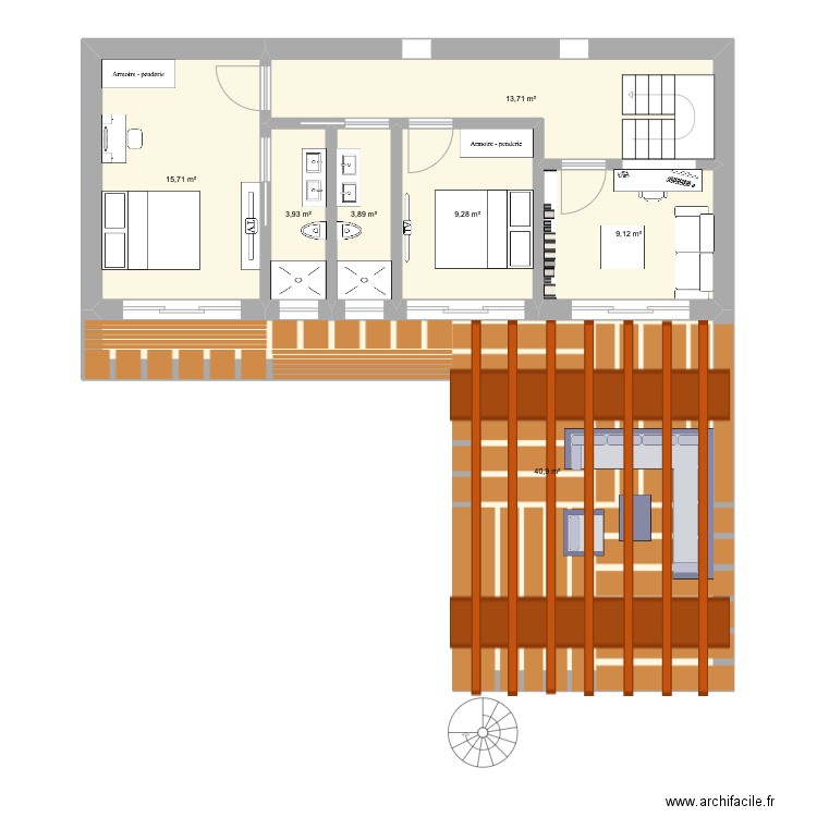 Maison Container Étage. Plan de 7 pièces et 97 m2