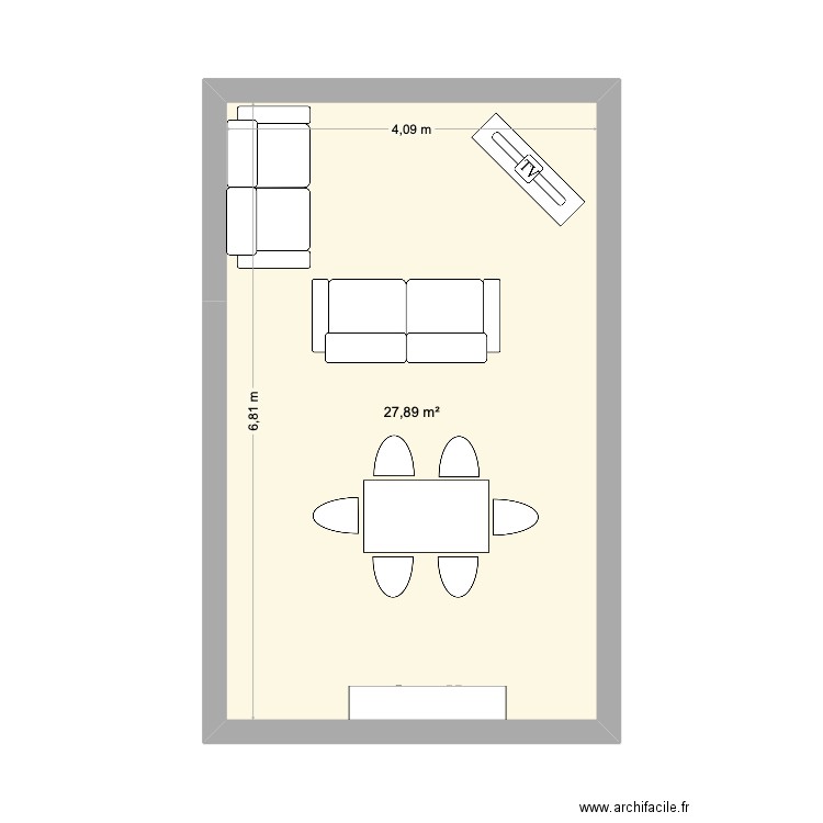 Salon. Plan de 1 pièce et 28 m2