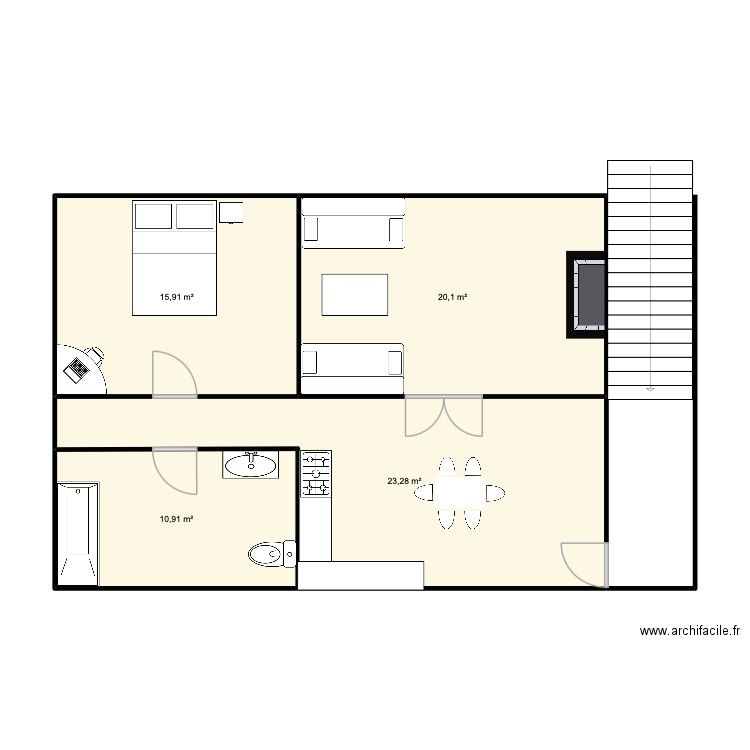 Domingos 1 andar. Plan de 4 pièces et 70 m2