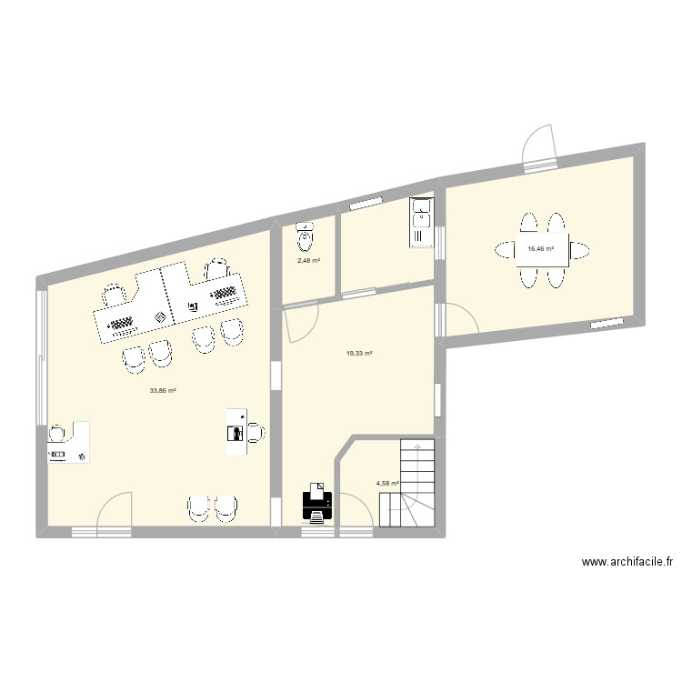 Visuellement. Plan de 5 pièces et 77 m2