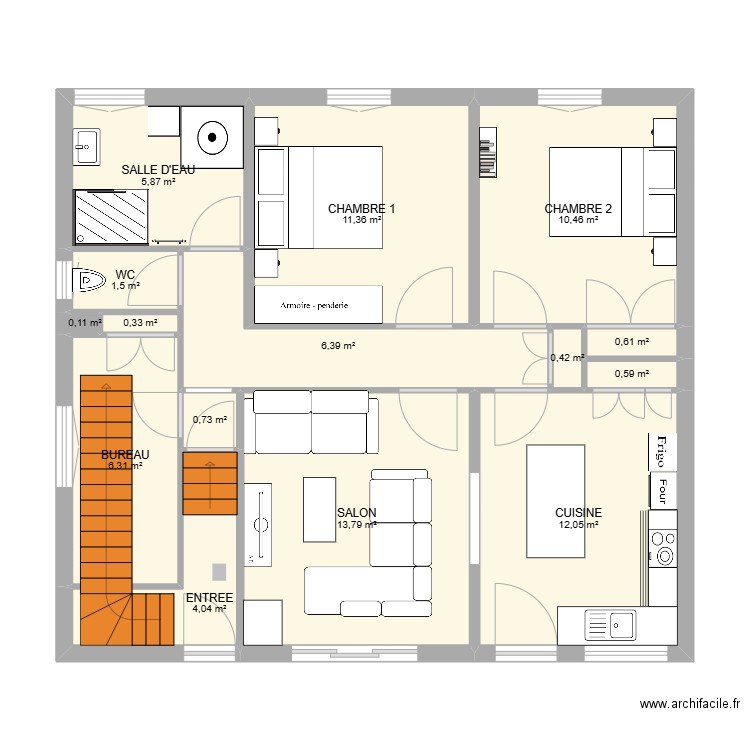 PLAN MEUBLE. Plan de 15 pièces et 75 m2
