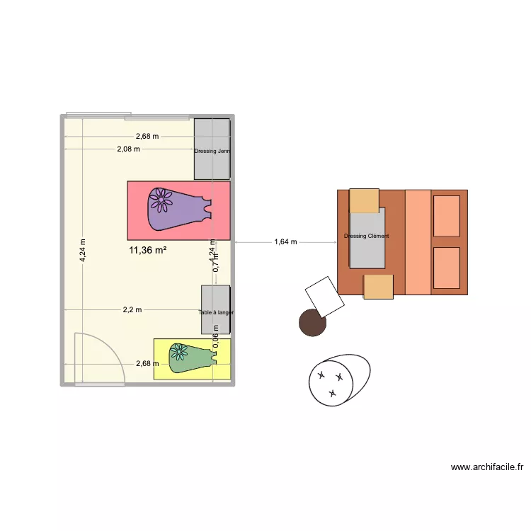 Chambre 2 enfants. Plan de 1  et 11 m²