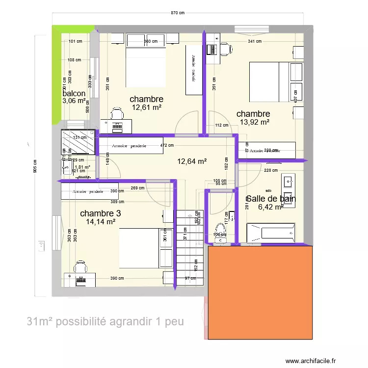 villelongue 1 type claira CES 90m&sup2;. Plan de 