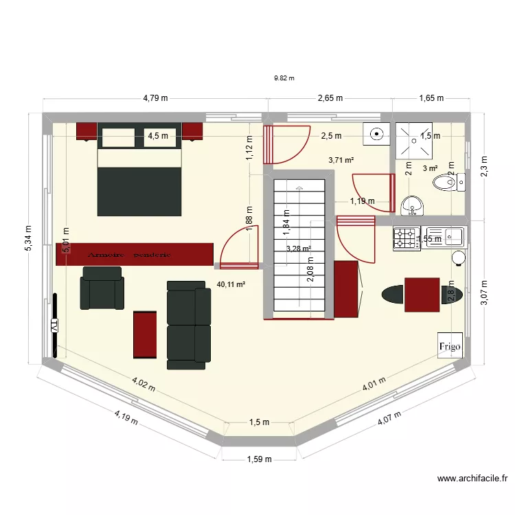 Superficie appartement IVbissize. Plan de 4  et 50 m²