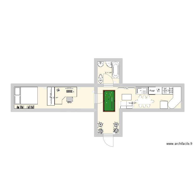 Plan de mon appartement de rêve. Plan de 3 pièces et 30 m2