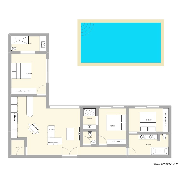 1er plan vu avec mon chéri. Plan de 6 pièces et 77 m2