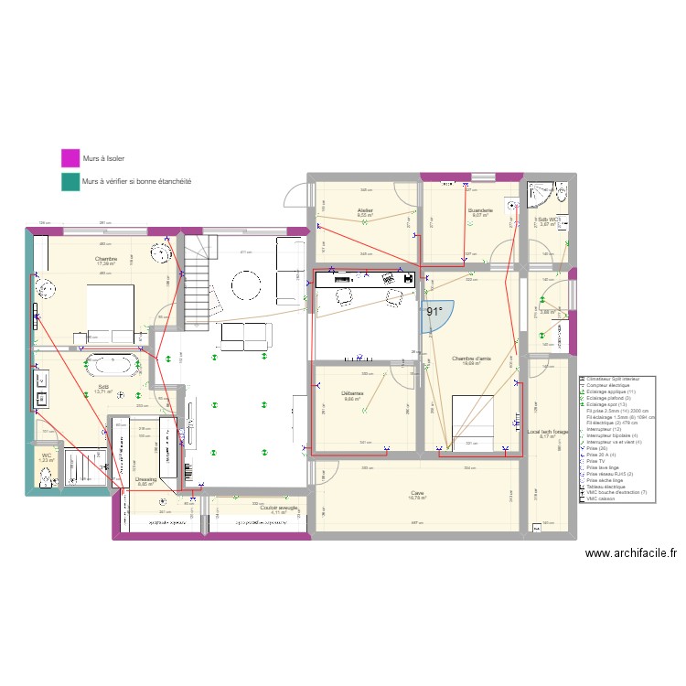 schema elec v2. Plan de 25 pièces et 313 m2