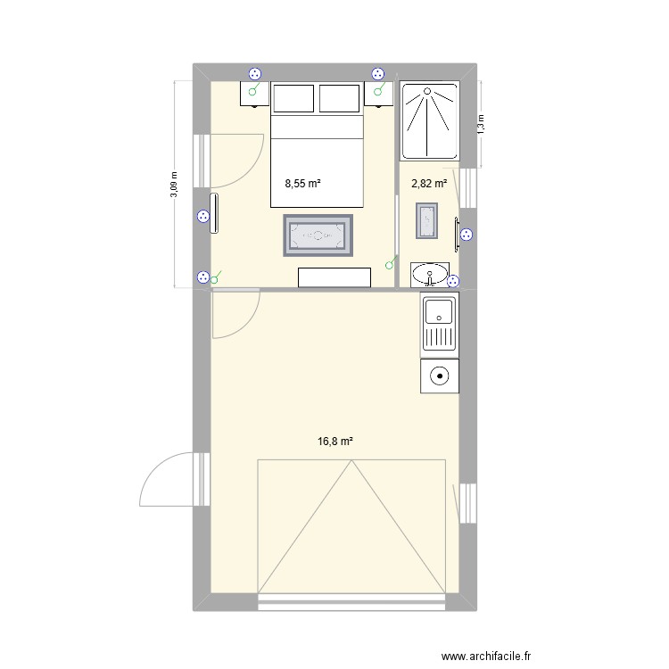 Boussoulet Malosse CH Proposition #1. Plan de 3 pièces et 28 m2
